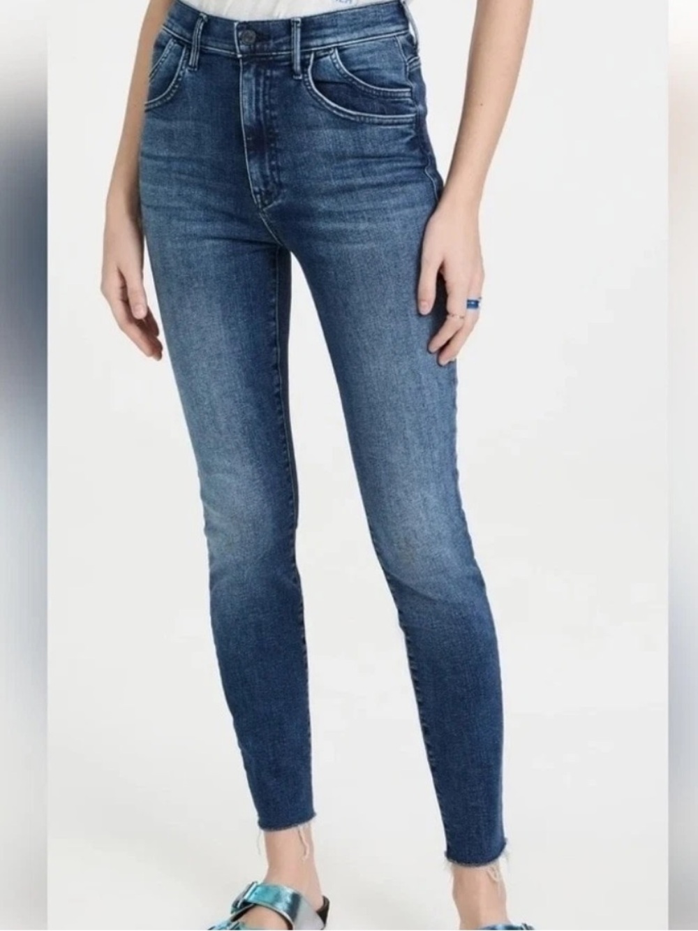 MOTHER the stash swooner ankle fray Dark Blue Women's Denim Jeans